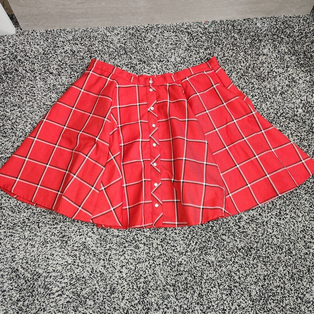 DIXXON Daytona Nascar RED PLAID CHECKERED PEARL SNAP SKIRT Punk Emo Skater Y2k M